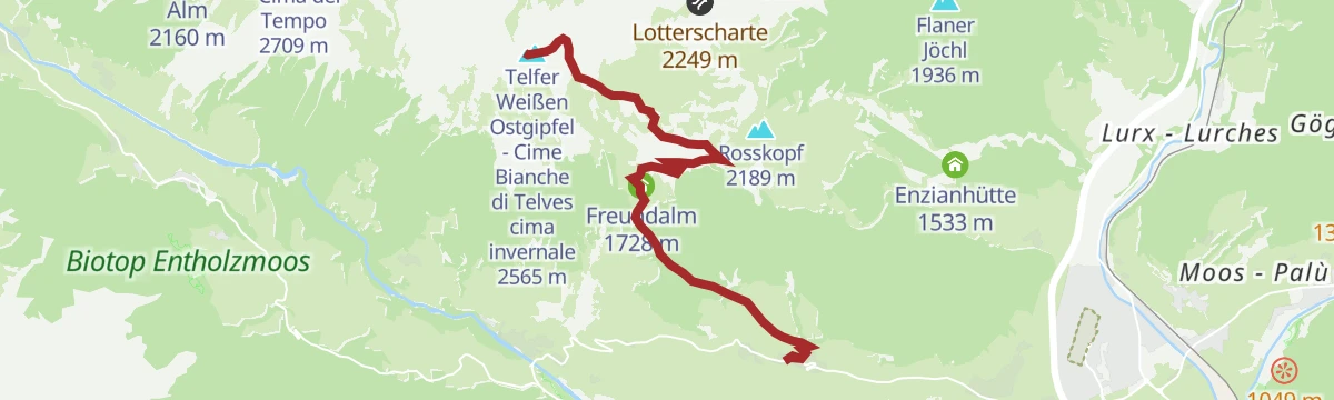 Route map: From Obertelfes to the Telfer Weißen
